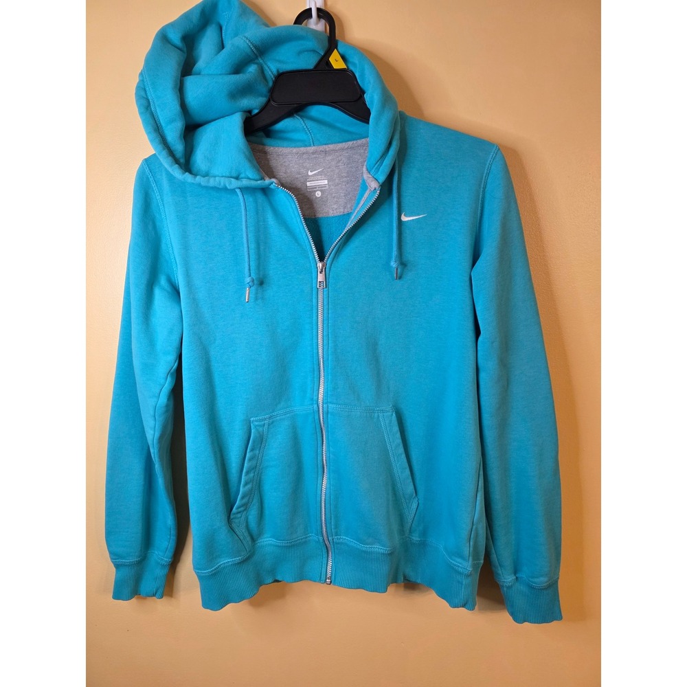 Nike Womens Full Zip Hoodie Turquoise Blue Fleece Swoosh Sweatshirt Large
